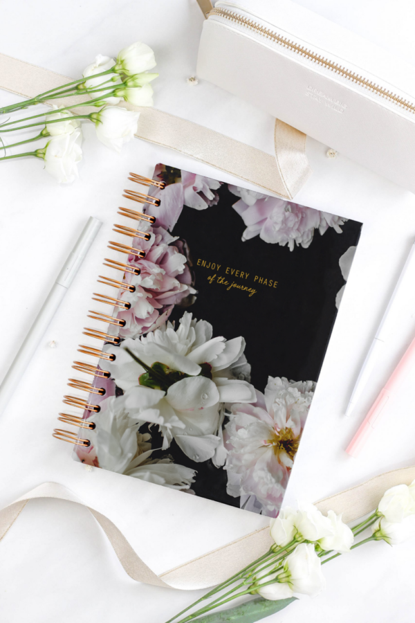 Bullet Journal / Dotted Notizbuch Hardcover Spiralbindung - Pfingstrosen